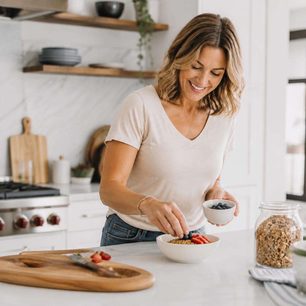 Donna adulta che prepara una colazione equilibrata